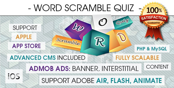 Word Scramble Quiz With CMS & Ads - iOS