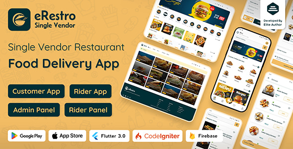 eRestro - Single Vendor Restaurant Flutter App | Food Ordering App with Admin Panel | Web Version