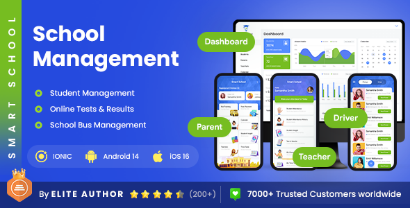 6 App Template| Students' Dashboard | School Bus Tracking| School-Parent Engagement | Smart School