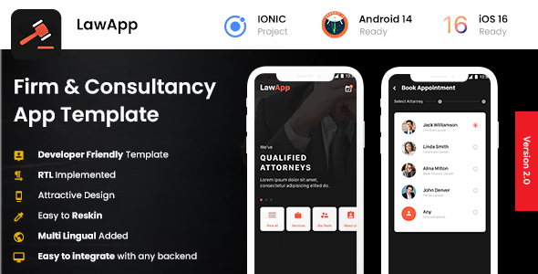 2 App Template| Consulting Firm| Financial Advisor| Lawyer App| Service Providing Business| LawApp
