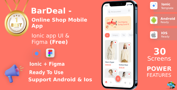 BarDeal ANDROID + IOS + FIGMA (Free) | UI Kit | Ionic | Online Shopping Mobile App