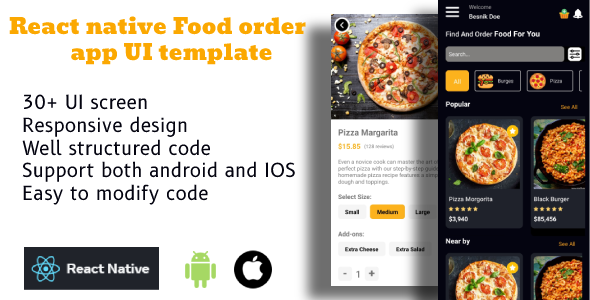 Food order app UI template React native