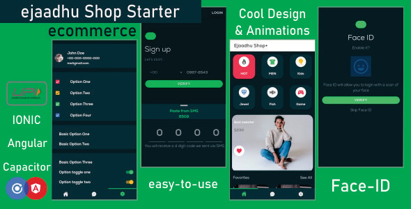 ejaadhuShop starter template with login, signup and onboarding page: IONIC, capacitor, cordova.