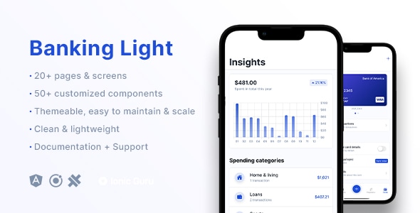 Banking Light - Crypto - Expenses | Mobile App Template | Ionic 7 | Capacitor 5