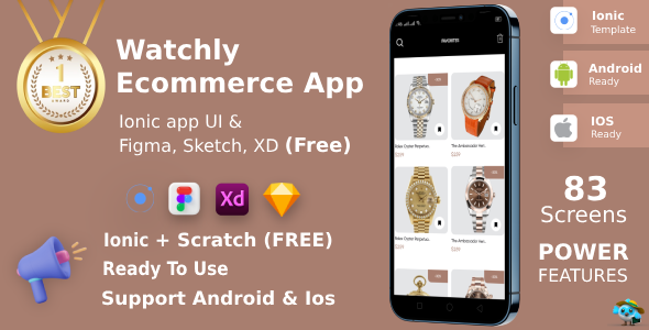 Watchly | ANDROID + IOS + FIGMA | UI Kit | Ionic | Ecommerce Watch APP