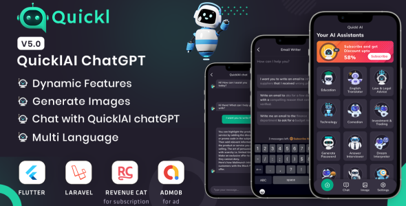 QUICKL - ChatGPT Flutter Full Application With ADMOB | Subscription Plan