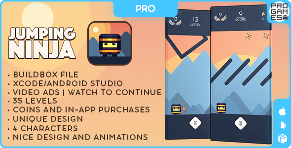 Jumping Ninja (PRO) - BUILDBOX CLASSIC - IOS - Android - Reward video