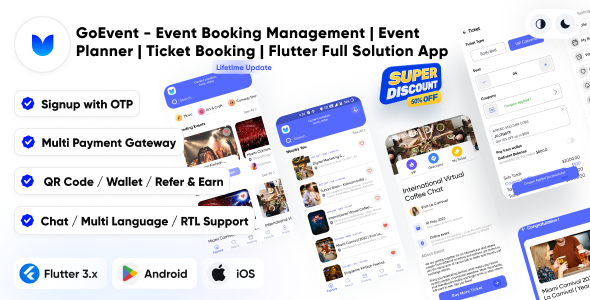 GoEvent - Event Booking Management | Event Planner | Ticket Booking | Flutter Full Solution App