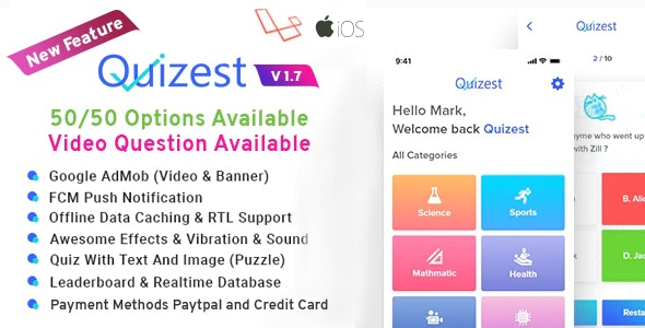 Quizest - Complete Quiz Solutions With iOS App with Laravel Admin Panel