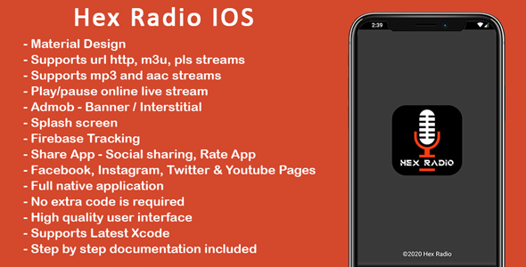 Hex Radio IOS - Single Online Radio Player App for IOS with Admob