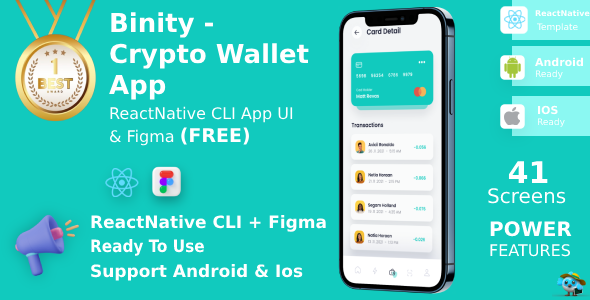 Crypto Wallet And Finance App | UI Kit | ReactNative CLI | Figma FREE | Life Time Update | Binity