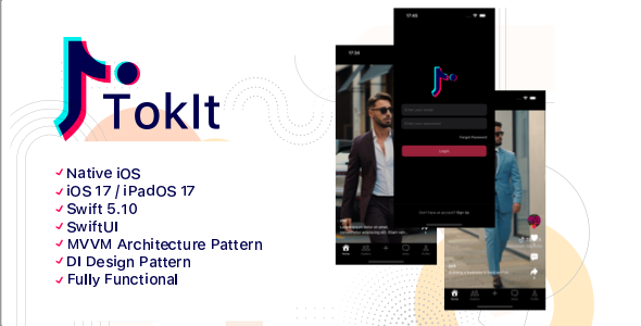 TokIt Pro - Short Video Sharing App, Full App, TikTok Clone, Social Media, iOS, SwiftUI, Swift