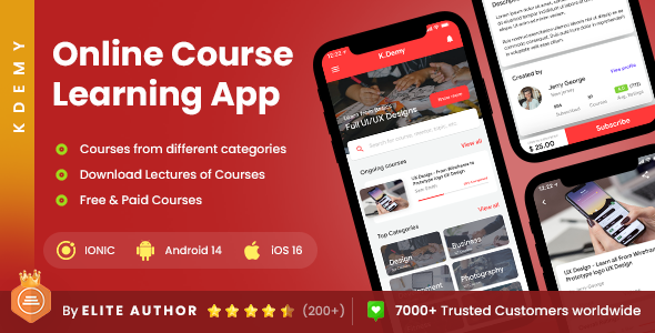 2 App Template | eLearning App | Online Courses App | Online Studies App | Online Exam App | Kdemy