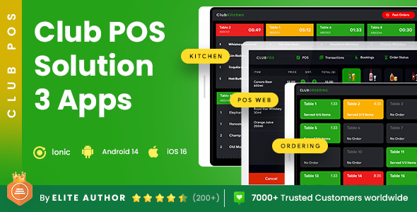 5 Apps Template | Club POS System Software | Club & Bar Kitchen Ordering App | Club POS