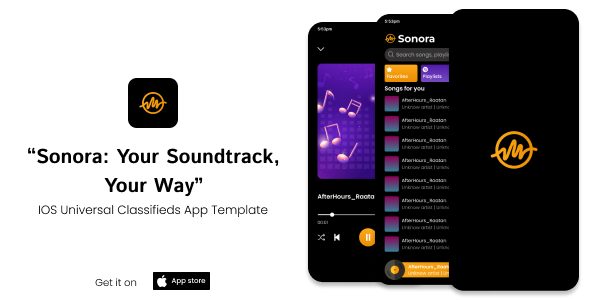 SONORA | iOS iPhone Music Player App Template (Swift)