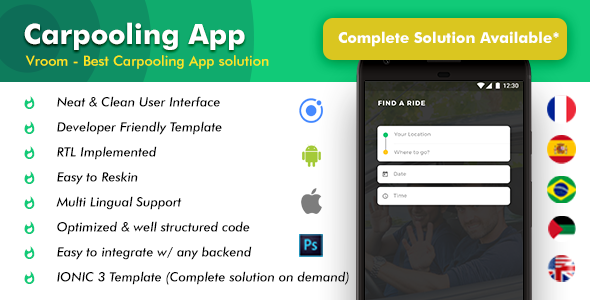 4 App Template| Carpooling App| Bike Pooling App| Ride Sharing App|Car sharing App| Vroom