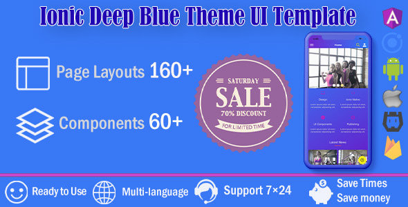 Deep Blue /Ionic 4 / Angular 8 UI Theme / Template App | Starter App