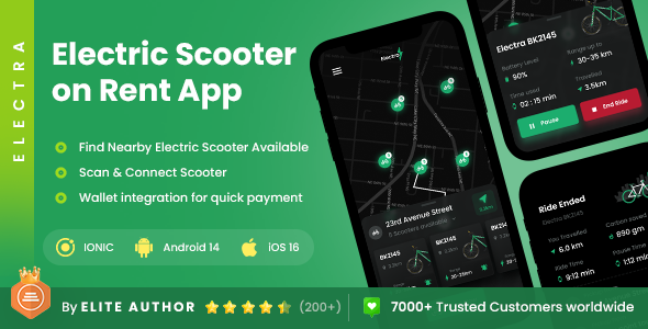 2 App Template| Electric Bike Rental App| Scooter on Rent App| eVehicle Rental App| Electra