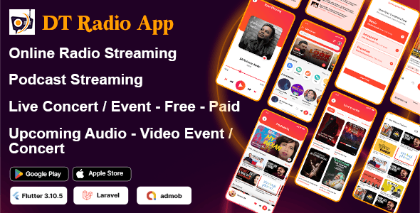 DTRadio - Online Radio, Podcasts & Live Events Flutter App (iOS - Android) with admin panel