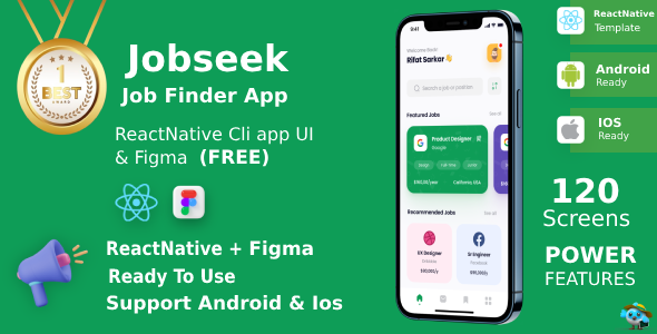 Online Job Finder App | UI Kit | Reactnative | Figma FREE | JobSeek