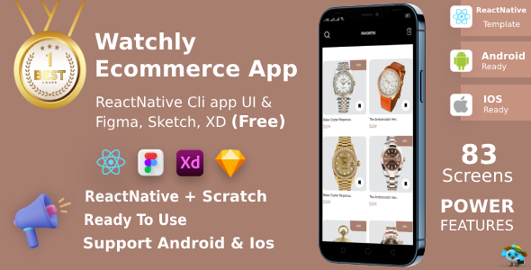 Watchly | ANDROID + IOS + FIGMA | UI Kit | React Native | Ecommerce Watch APP