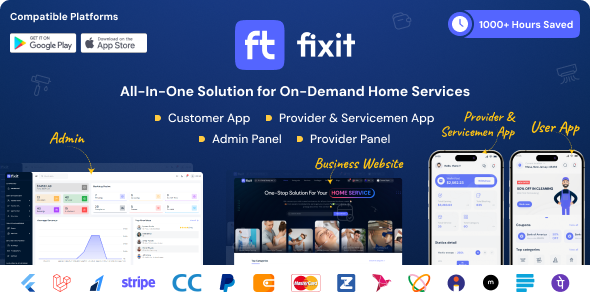 Fixit | Multi Vendor On Demand, Handyman, Home service Flutter App with Admin Complete Solution