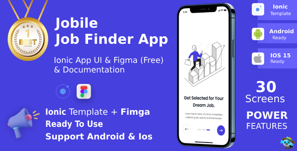 Jobile App ANDROID + IOS + FIGMA | UI Kit | Ionic | Online Job Finder App