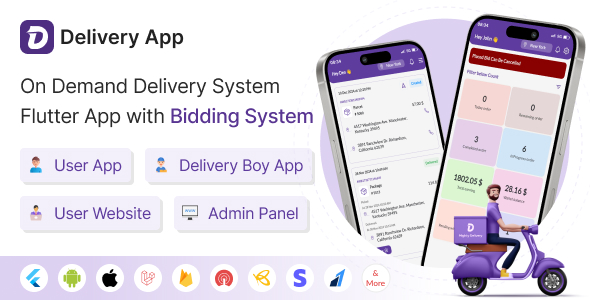 Delivery App - On Demand Delivery System Flutter App with bidding system | Courier App