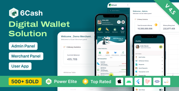 6Cash - Digital Wallet Mobile App with Laravel Admin Panel