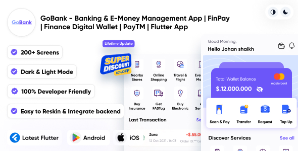 GoBank - Banking & E-Money Management App | FinPay | Finance | Digital Wallet | PayTM | Flutter App