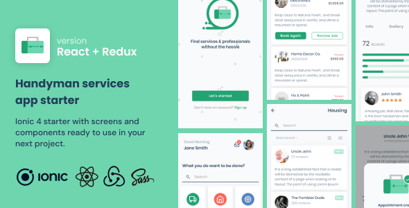 Handyman Services | Ionic 4 | React & Redux | UI Theme | Template App | Starter App & Components