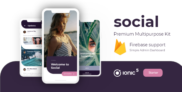 Social Starter- Professional UX/UI Kit for Ionic 5 with Firebase Simple Dashboard