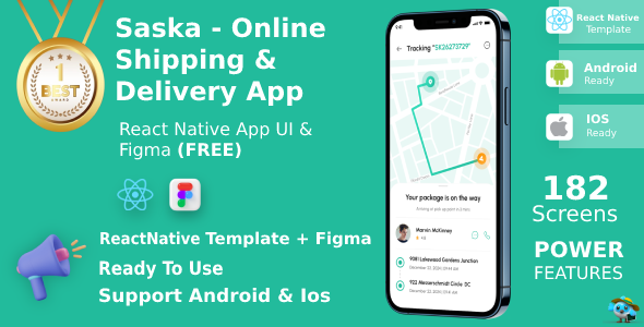 Shipping & Delivery App | UI Kit | React Native | Figma FREE | Life Time Update | Saska