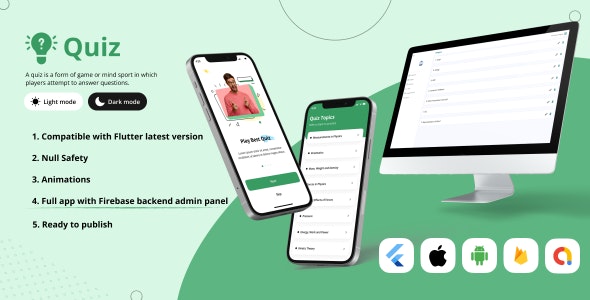 Quizlet: Online Quiz Flutter App with Firebase Backend + Web Admin Panel Full App ready to publish