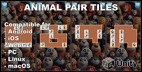 Animal Pair Tiles - Unity Puzzle Game For Kids