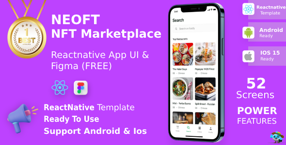 NFT MarketPlace App ANDROID + IOS + FIGMA | UI Kit | Reactnative | NeoFT