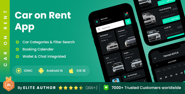 2 App Template | Rental Car Booking App | Self Driving Rental Car | Rent a Car App | Car on Rent