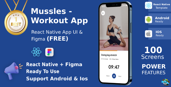 Workout Apps | UI Kit | React Native | Figma (FREE) | Mussles