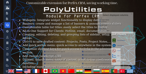 PolyUtilities for Perfex CRM: Quick Access Menu, Custom JS, CSS, and More