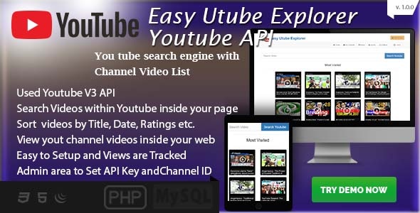 Easy Utube Explorer - Youtube API based Channel and Search